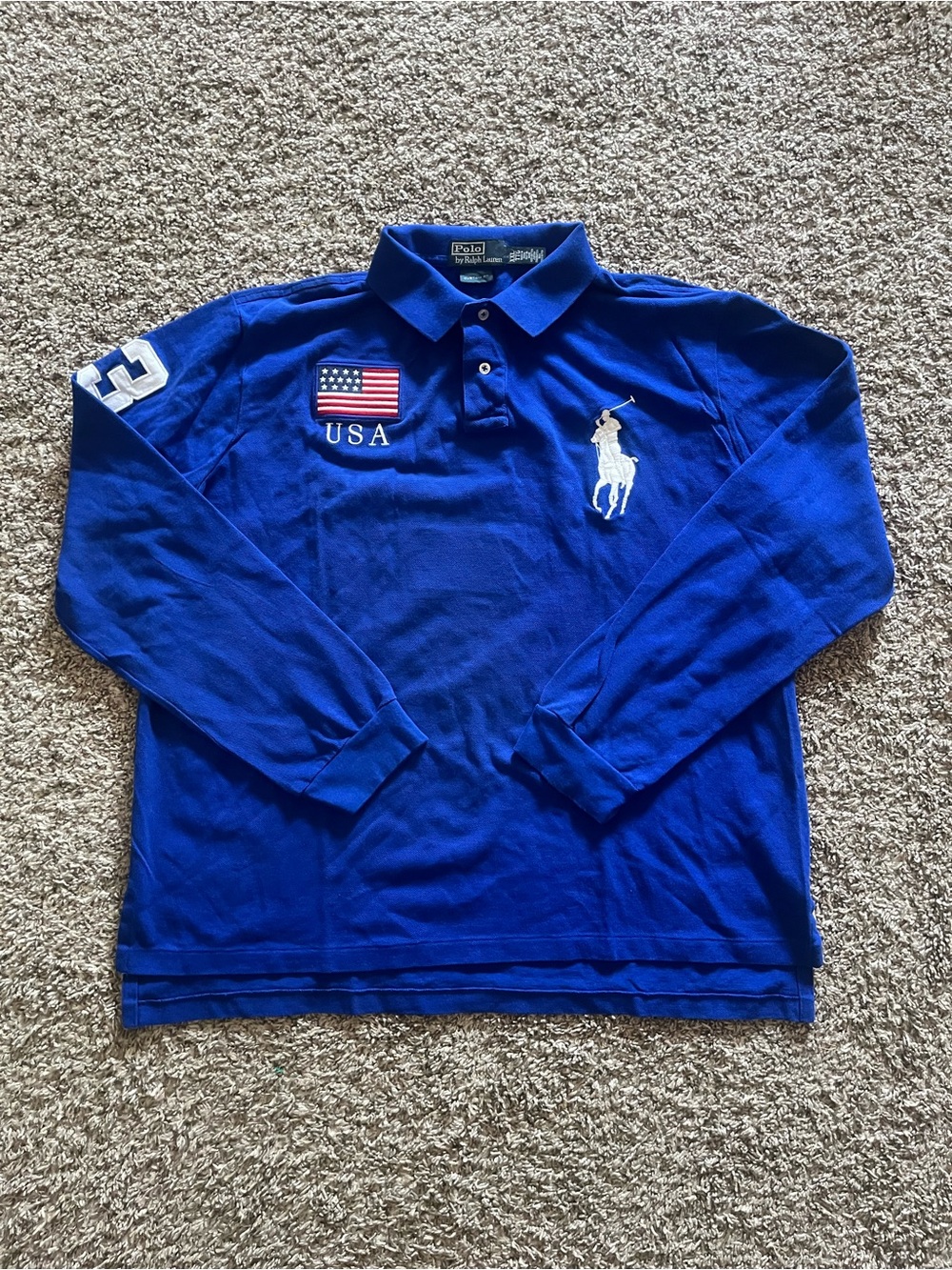 Ralph Lauren Polo Sport USA Long Sleeve Polo - Blue with White Patch